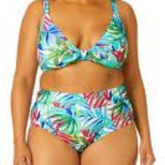 Time and Tru 3X top & 1X high waisted bottom bikini/Tropical print/faux tie top - Picture 1 of 17